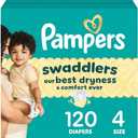 Pampers Swaddlers Diapers, Size 4 (15-34 lbs), 120 Count, Absorbent, Keeps Baby Dry and Comfortable, Skin Safe Disposable Baby Diaper
