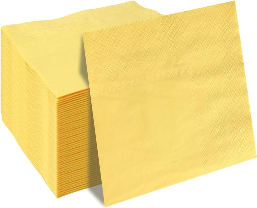 50 Pieces 3-ply Light Yellow Napkins Beverage Napkins Dessert Napkins Disposable Paper Napkins for Wedding Birthday Party Paper Dinner Napkins