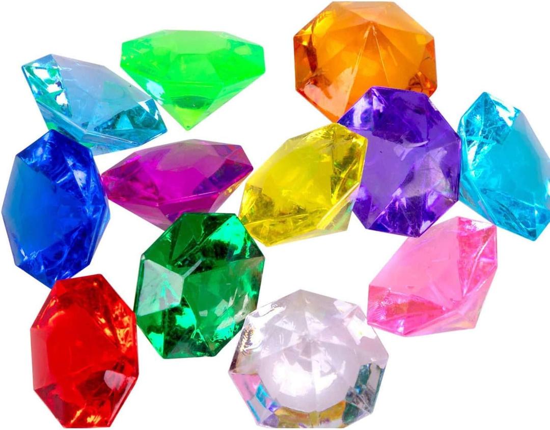 jollylife 36PCS Acrylic Diamond Gems Jewels Pirate Treasure Chest Hunt Party Favors 25 Carat Diving Gem Pool Decor