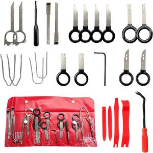 AFA Tooling - Radio Removal Tool Kit, 20 Stereo DIN Release Keys, 4 Nylon Trim Pry Tools, 9" Fastener Remover, Car Audio Head Unit Puller for Ford, VW, Audi, Mercedes, CD Player Dash Panel Removal