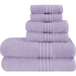 BOUTIQUO 6 Pack Cotton Towel Set, Contains 2 Bath Towels 28x55 inch, 2 Hand Towels 16x24 inch & 2 Wash Coths 12x12 inch, Ideal Everyday use, Ultra Soft Compact & Lightweight - Purple