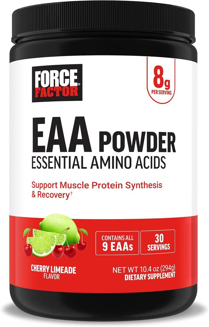 Force Factor Essential Amino Acids, Full Spectrum EAAs Amino Acids Powder, Amino Acids Supplement for Women and Men to Support Healthy Muscle and Workout Recovery, Cherry Limeade, 30 Servings