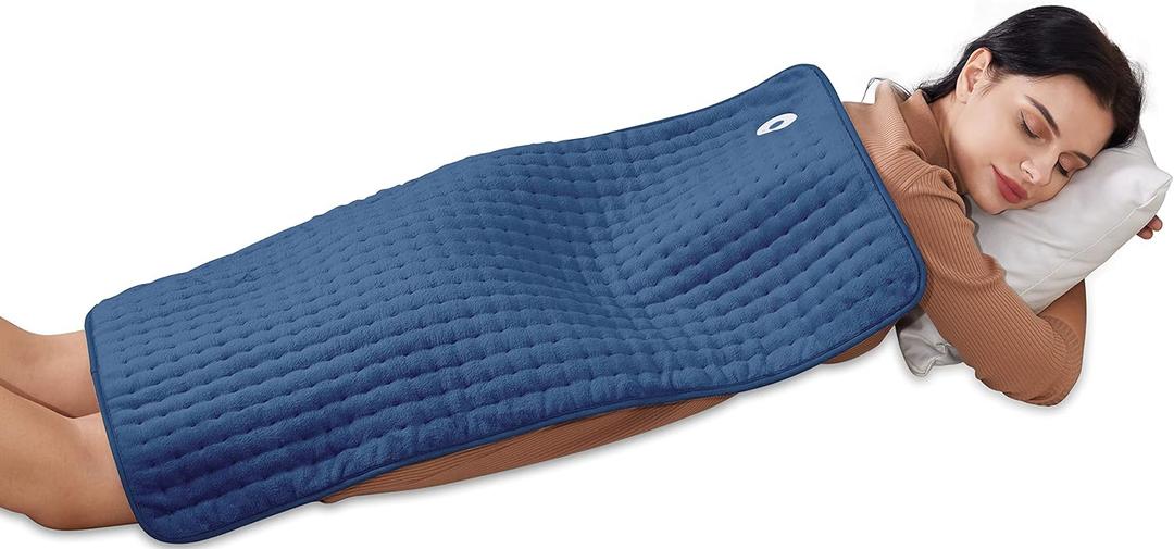 Portable Electric Heating Pad | Ultra Soft Flannel Blanket | 6 Temp Settings | Auto Shut-Off | Heating Therapy for Back, Neck, Abdomen & Shoulders | 33"x17" Navy