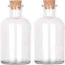 Magic Season Decorative Glass Bottles with Cork Stoppers (8.5 fl oz. Round Bottles / 2 Pcs)