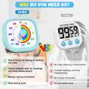 HIPPIH Visual Timer for Kids - 60 Minute Pomodoro Timers for Classroom Kitchen Office, Countdown Kids Timer Clock with Rainbow Disk, Desk Time Management Tool for Toddler with Silent Operation, Blue