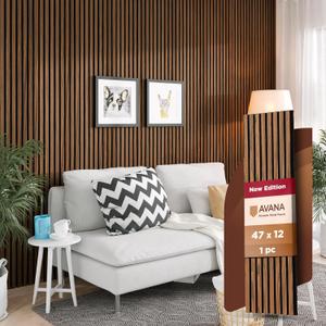 Avana Acoustic Wood Wall Panels  47.2 X 12.6 Inch Walnut Acoustic Panels 1 PC  Wall Panels For Interior Wall Decor For Homes, Offices, Studios  Sturdy And Durable Wood Panels For Wall