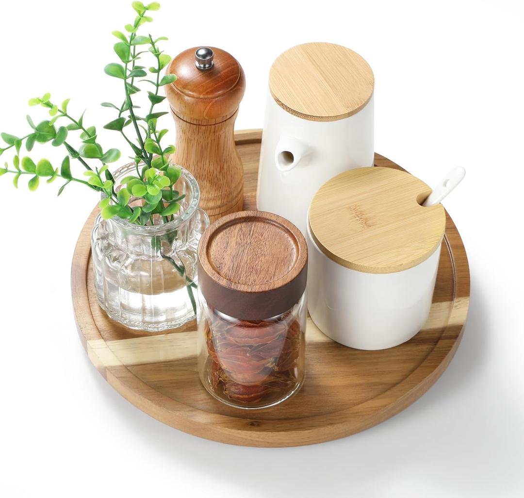 LAMU 10'' Acacia Wood Lazy Susan Organizer for Table Top, Lazy Susan Turntable for Cabinet, Kitchen, Countertop, Pantry Organization