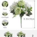 3 x 2 Bunches Green Peony Artificial Flowers for Decoration Small Faux Rose Fake Bouquet Silk Arrangements Table Centerpiece for Vase Cake Topper Bridal Baby Shower (2, Green White)