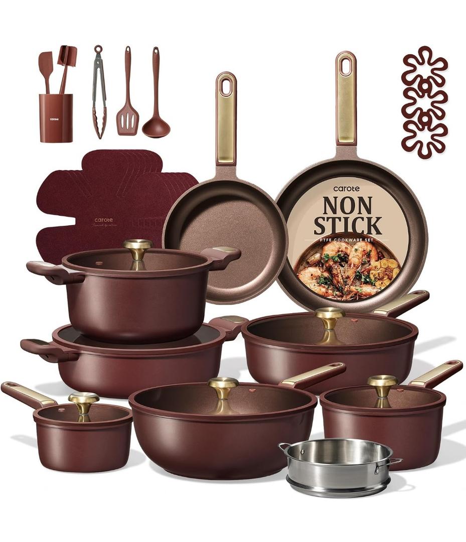 CAROTE 31pcs Nonstick Cookware Sets, Pots and Pans Set with Wok, 31 Piece