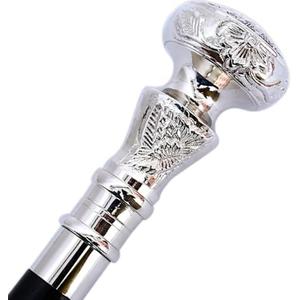 Humaira Nautical Vintage Walking Stick Wooden Cane with Silver Brass Handle Black Wood Victorian Fancy Cane for Men and Women