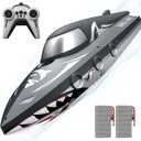 Shark RC Racing Boat for Kids and Adults, 2.4GHz High-Speed, Dual Batteries | 50-Minute Runtime, Waterproof Racing Design, Fast RC Water Toy for Kids Ages 8-12, Ideal for Pools, Lakes, and Outdoor Gifts.