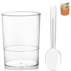 100 Pack Mini Dessert Cups, 3oz Clear Shooter Cups with Spoons, Plastic Mousse Cups for Party, Ice Cream, Puddings, Chocolate, Round Appetizer Parfait Tasting Cups