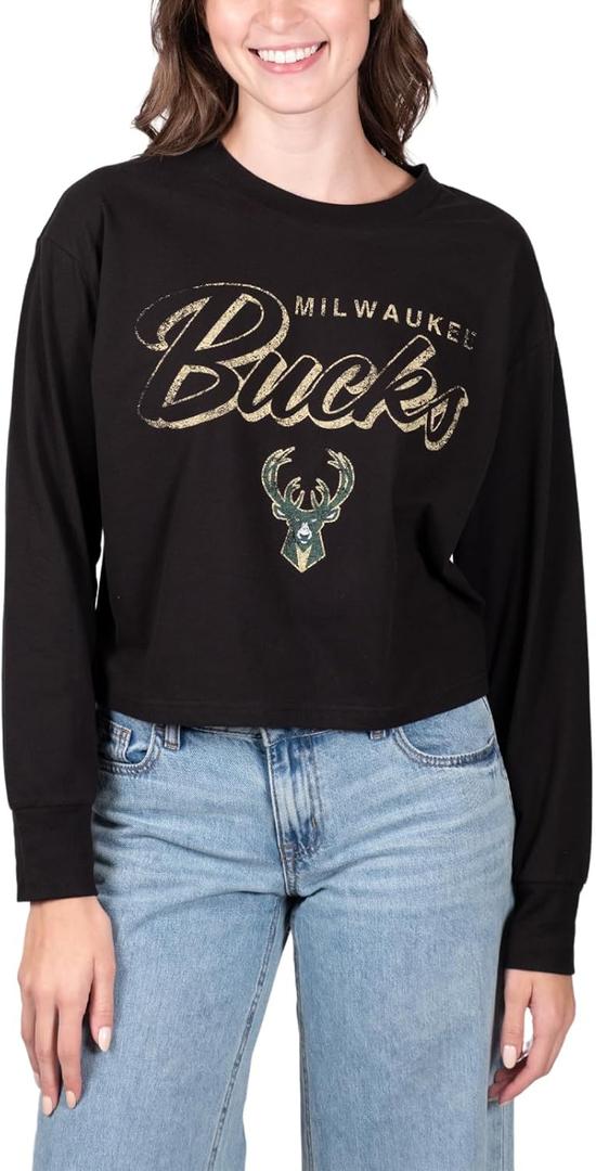 Ultra Game Women's NBA Super Soft Crop Top Pullover Sweatshirt (Medium, Black)