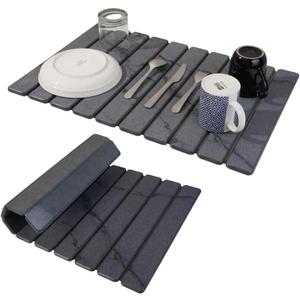 Large Stone Dish Drying Mat for Kitchen Counter 23.5x 15.25  Elegant Marbled-Inspired Surface Quick-Dry Absorbent Diatomaceous Earth - Multi-Use & Kitchen Mat for Dishes & Bottle Cups (Dark Gray)