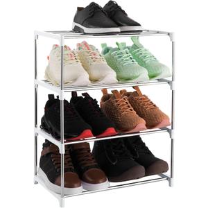 4-Tier Stackable Small Shoe Rack, Lightweight Shoe Shelf Storage Organizer for Entryway, Hallway and Closet(White)