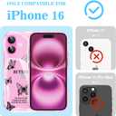 2 x Compatible for iPhone 16 Case, Pretty Butterfly Print Three-Dimensional Wave Clear Case for Girls Women, Soft Full Package Anti-Fall Cover for iPhone 16, Shadow Dance Black