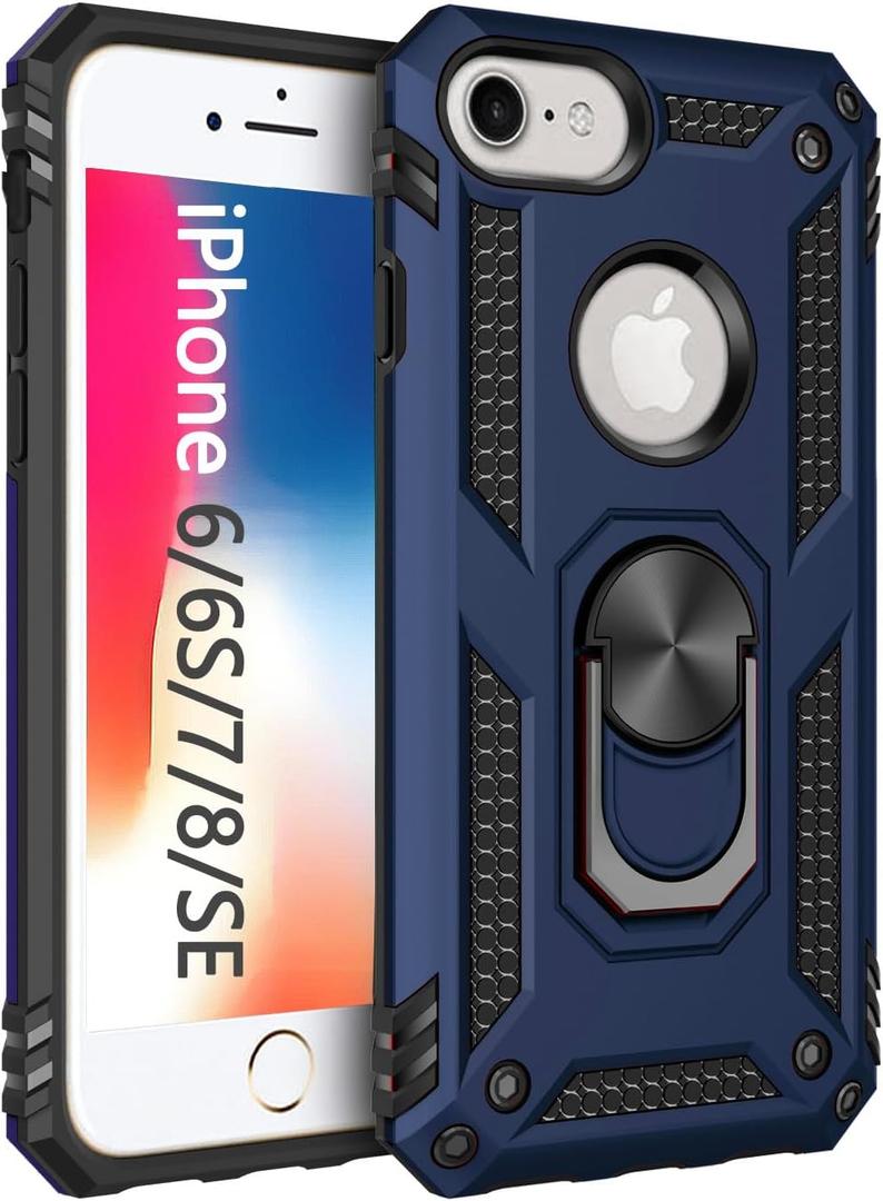 Korecase for iPhone 6 6s iPhone 7 and iPhone 8 Case, Extreme Protection Military Armor Dual Layer Protective Cover with 360 Degree Unbreakable Swivel Ring Kickstand for iPhone 6 6s and iPhone 7 8 Blue