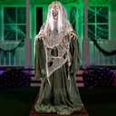 JOYIN 65" Halloween Animatronics Witch Decorations Outdoor with LED Eyes and Creepy Sound, Scary Life Size Animated Decor for Haunted House Lawn Yard
