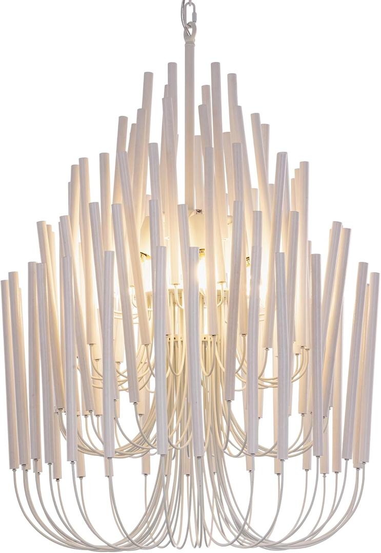 TOCHIC Modern Farmhouse Chandelier for Dining Room 21", Small Vintage White Wood Chandeliers Light for Living Room, Rustic Pendant Lighting Fixture Ceiling Hanging for Foyer Bedroom Entryway