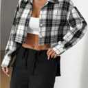 SweatyRocks Women's Cute Color Block Long Sleeve Crop Tops Plaid Button Down Blouse (XS)