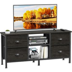 Furologee TV Stand with 4 Drawers, 43 inch Entertainment Center with Open Shelves, Media Center for 50" TV, Television Stand for Bedroom, Living Room/Light Black Oak