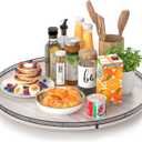 24" Lazy Susan Wood Turntable Organizer for Kitchen Decor, Farmhouse Round Wooden Larger Lazy Susan Organization and Storage for Cabinet, Dining Table, Bathroom, Countertop, Centerpiece,Whitewashed