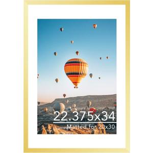 JCJMY 22.375x34 Picture Frame with 20x30 Mat, Display Photo 20x30 with Mat or 22.375 x 34 Without Mat, Wall Hanging Large 22.375 by 34 Poster Frame with Plexiglass, Gold