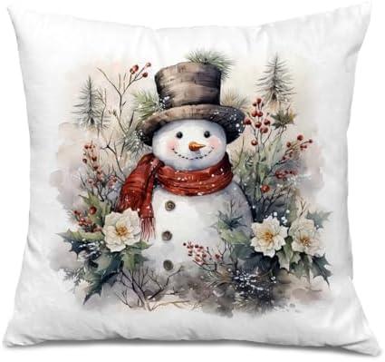 Foritho Snowman Pillow Covers 18x18, Floral Christmas Pillow Covers for Couch Bed, Snowman Decor, Winter Home Decor, Christmas Decorations for Living Room Bedroom Home Office 2 PACK
