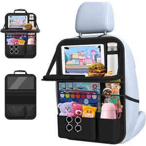 Car Backseat Organizer with table Tray, 9 Storage Pockets Backseat Car Organizer with Tablet Holder, Back seat Organizer for Kids Road Trip Essentials Travel (1Pack) (Black)