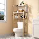 Over The Toilet Storage Rack with 3-Tier Shelves, Space Saver Toilet Shelf, Laundry Organizer with Hooks for Over Toilet Storage and Space Saver (White & Gold), 24 inches x 9.45 inches x 63 inches