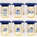 12 Sets 2026 Graduation Centerpieces for Tables, Glowing Mason Jar Centerpieces with Graduation Caps, Glowing Money Jars for College High School Congrats Grad Party Decor Supplies (Blue)