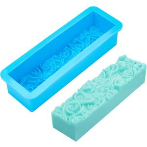 PH PandaHall Rose Loaf Mold, 22oz Flower Silicone Soap Molds 3D Embossed Crafts Mold Rectangle Resin Casting Molds for Handmade UV Resin Soap Candle Fondant Chocolate, 9.8x3.2x2.1inch 650ml (Blue)
