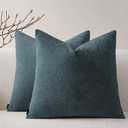 a moment Pack of 2 Decorative Chenille Throw Pillow Covers with Twill Cushion Covers for Sofa Living Room Couch Bed 20x20 Inch Dark Teal