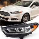 FIONE for Ford Fusion Headlight Assembly 2013 2014 2015 2016 Halogen Projector Headlamp Replacement Black Housing Clear Lens Head Light Chrome Front Lamp Left Driver Side LH DS7Z13008B