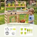 Freniland Outdoor Mud Kitchen for Kids,Wooden Play Kitchen with Real Running Water & Hose Hookup,Built-in Storage and Removable Sink,Backyard Toddler Kitchen Playset for Ages 3+