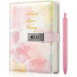 Nollh Diary with Lock for Girls and Women - 5.7 x 8.5 Inch Journal with Lock with Pen and Stickers, Birthday Gifts for 8-12 14 16 Year Old Girls, Gifts for Women