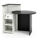 Reception Desk, Retail Counter Desk with Lockable Drawer, 3-Level Adjustable Shelf & Oval Desktop, Checkout Front Counter, L-Shaped Office Desk for Company, Lobby & Store
