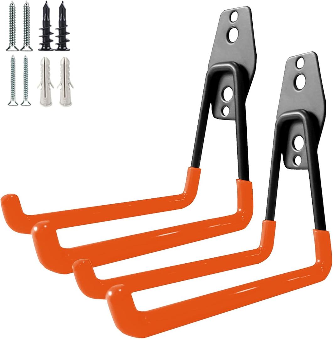 Garage Storage Utility HooksGarage Garden Tool OrganizerSteel Wall Mount Hooks, Large Garden U Hooks 2 Pack (Orange)