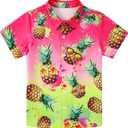 uideazone Boys Button Down Shirt Size 7 Size 8 Cool Funky Hawaiian Pineapple Shirts Kids Short Sleeve Beach Luau Blouse for Daily Leisure Family Gatherings Park Walks Outdoor Indoor (M)