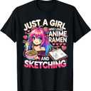 Just A Girl Who Loves Anime Ramen and Sketching, Japan Anime T-Shirt Large