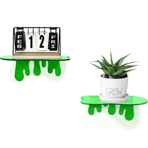 SetGame 2-Pack Acrylic Small Wall Shelves - 7 Inch Floating Shelf for Walls, Home Wall Display Ledges for Storage, Room Dcor, Small Album & Items Organizer Display (Green)