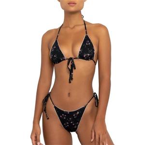 Bikinis Swimsuit Set for Women Swimwear Triangle Bathing Suit Tie String Thong (X-Small, Black)