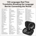 NE61 AI Translation Earbuds Real Time Heart Rate Monitor Translator Earbuds 135 Languages Open Ear Clip Wireless Bluetooth 3in1 Translating Headphones LCD Touch Screen Included for Translation Device, Black