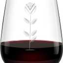 Artisanal Hand-Cut Crystal Wine Glasses 16 Oz - Monogram Stemless Wine Glasses with Engraved Initials(Letter I), Lead-Free Glassware Gift for Wine Lovers