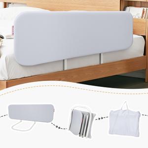 Q-MIULIKE Baby Bed Rail for Toddlers Portable Foldable 27 Height Adjustable Travel Toddler Bed Rails Easy to Install Suitable for Full King Queen Twin Bed Sizes (Grey 47 Inch, 1 Piece)