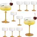 XUWAIDSGN 12 Pcs Champagne Martini Glasses 9 Oz with Gilded Removable Gold Rim Coupe Glasses Pink Martini Glasses Plastic Mimosa Vintage Coupe Glasses Set For Wedding Anniversary (12, Ribbed Gold)