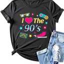 80s 90s Outfit for Women Vintage 80s Music Graphic Tshirt Retro 80's Party Short Sleeve Blouse Tops (Black, XL)