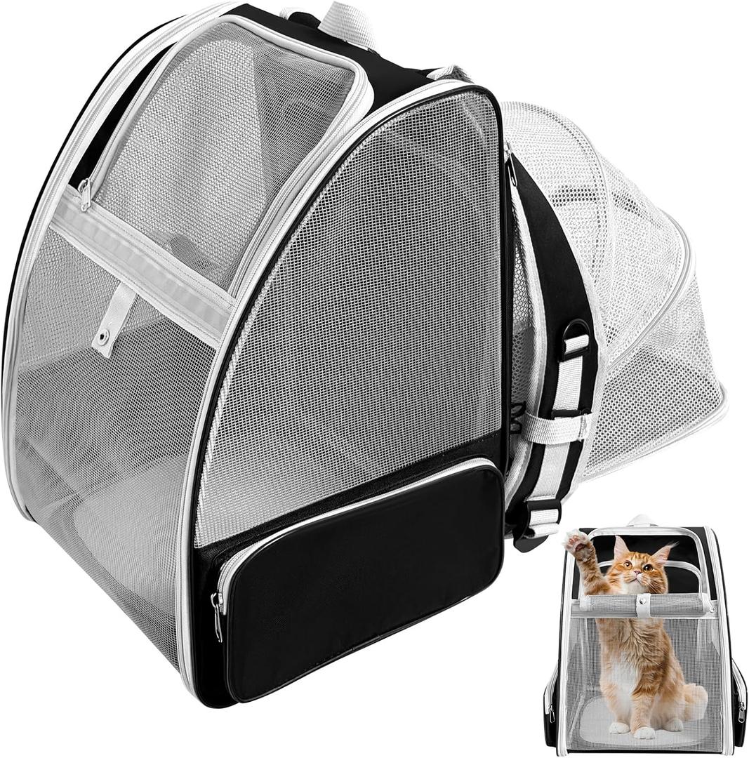 Cat Backpack Carrier,Expandable Pet Carrier Backpack for Cat and Small Dogs,for Hiking, Camping and Travelling Use,Collapsible Carrier with Breathable Mesh,Gray