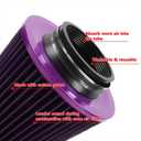 3-inch Cold Air Intake Filter 76mm, High Performance Clamp-On Engine Intake Air Filter, Washable Reusable & Universal Round Tapered Replacement Air Filter, Purple