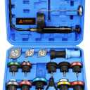 Radiator Pressure Tester Kit, 18PCS Automotive Water Tank Manual Pump Pressure Test Tool and Adapters Work on Cooling System Leak Down Detection for Cars Motorcycles Trucks Airlifts, Blue